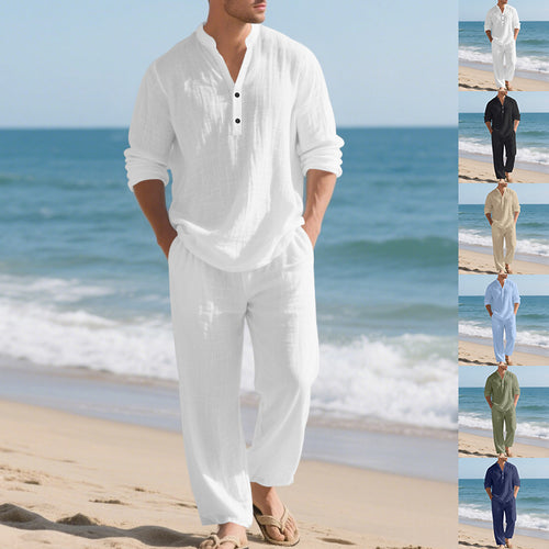 Herren komfortables Homewear-Set mit eleganter Knopfleiste und langen Hosen Echoarchiv