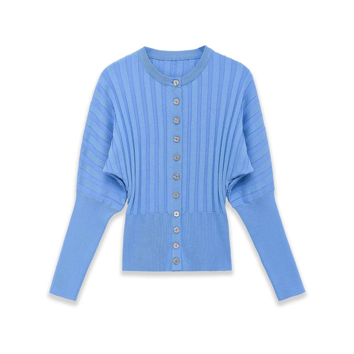 Damen Gerippte Strick-Cardigan mit Ballonärmeln und durchgehender Knopfleiste Echo Archiv