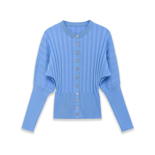 Damen Gerippte Strick-Cardigan mit Ballonärmeln und durchgehender Knopfleiste Echo Archiv