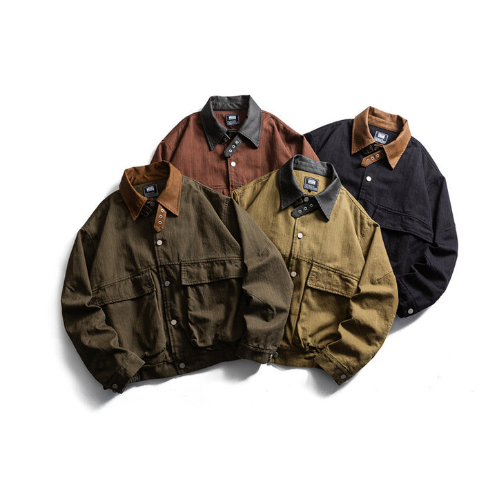 Herren Boxy-Worker-Canvasjacke mit Cordkragen, Druckknopfleiste und aufgesetzten Pattentaschen Echo Archiv