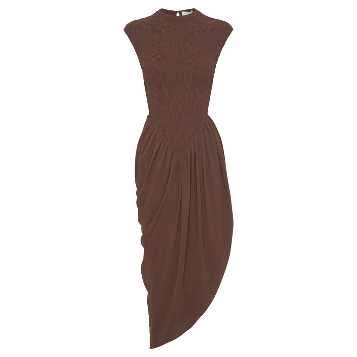 Damen Elegantes asymmetrisches Kleid mit strukturiertem Oberteil und fließendem Rock Echo Archiv