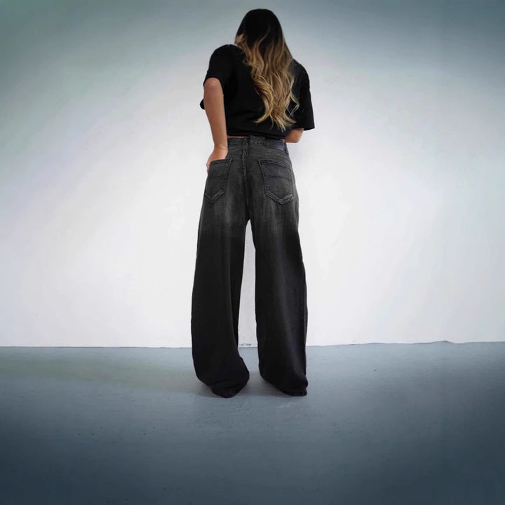 Damen lockere High-Waist Jeans mit angesagtem Farbverlauf und weitem Bein Echo Archiv