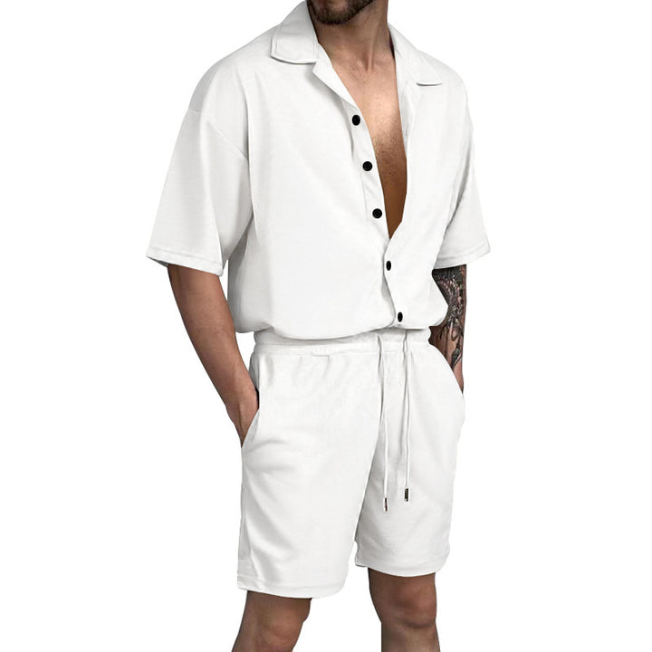 Herren lässiges Kurzarmhemd- und Shorts-Set mit elastischem Bund und praktischen Taschen Echoarchiv