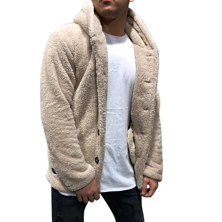 Herren kuschelige Fleecejacke mit praktischer Kapuze und Knopfverschluss Echoarchiv