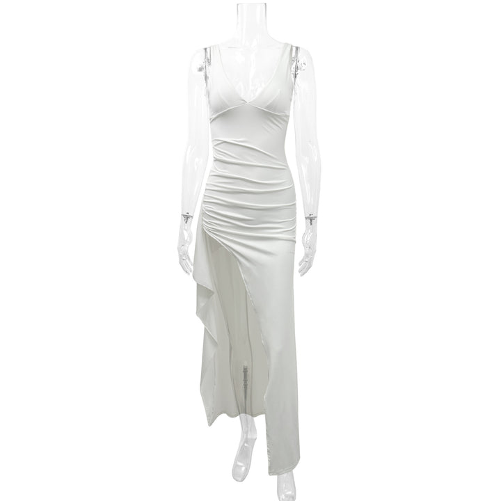 Damen Figurumspielendes Abendkleid mit tiefem V-Ausschnitt und asymmetrischem Schlitz Echo Archiv