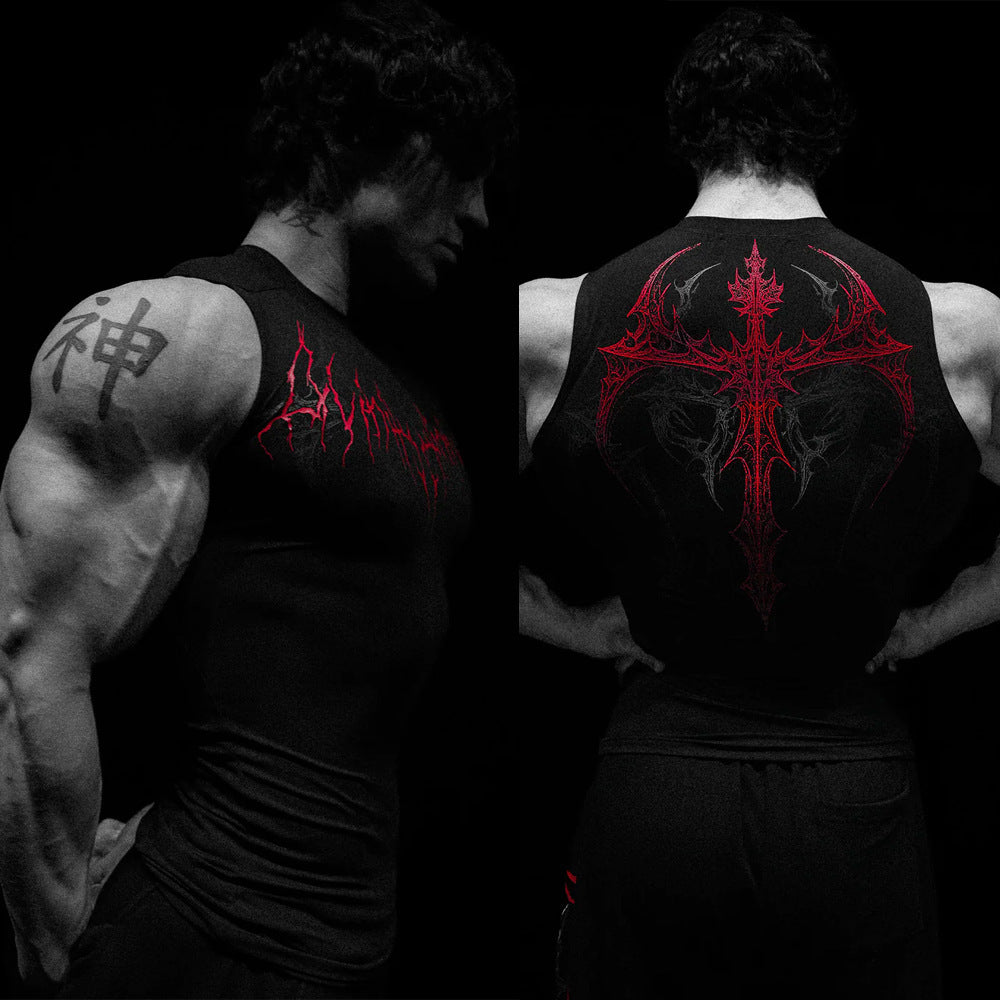 Herren nan figurbetontes Trainings-Tanktop mit tiefen Armausschnitten und filigranem Rückendruck Echo Archiv