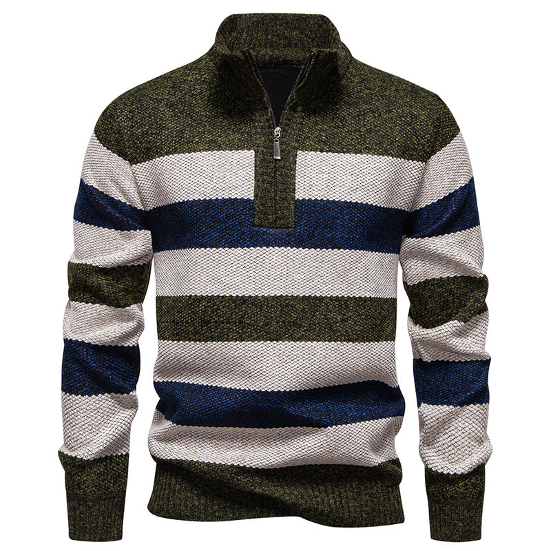 Herren modischer Strickpullover mit halbhohem Kragen und kontrastierenden Streifen Echoarchiv