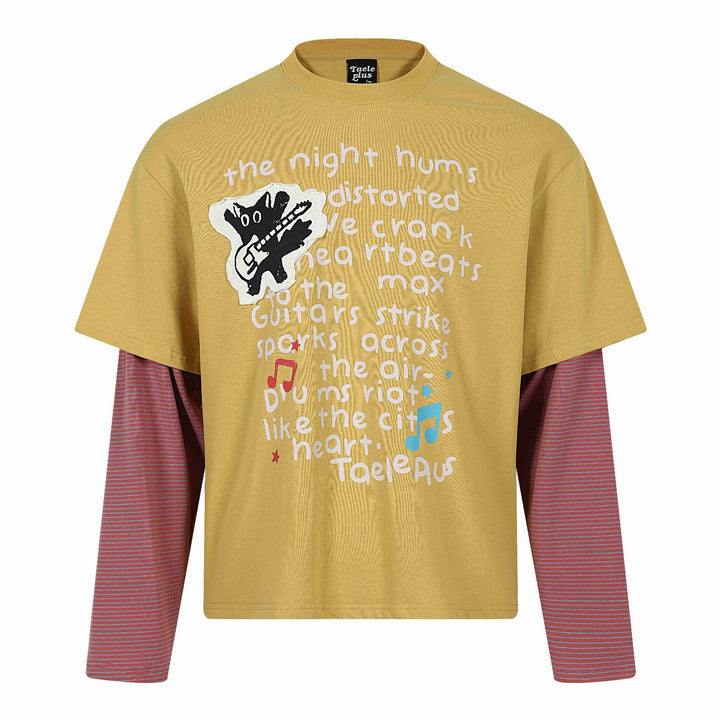 Unisex Lagenlook-Longsleeve-T-Shirt mit aufgesetztem Kurzarm-Layer und Grafikprint Echoarchiv