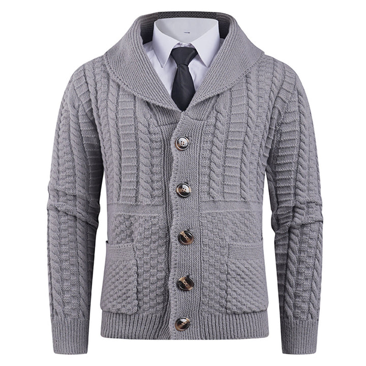 Herren Strickjacke mit modernem Schalkragen und praktischen Knöpfen Echoarchiv
