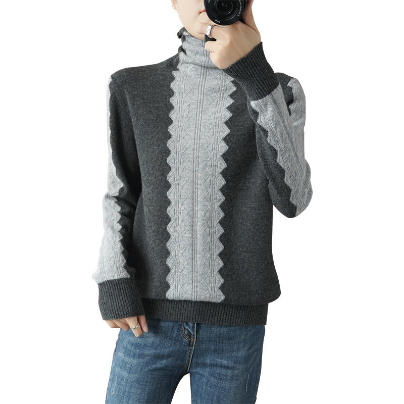 Damen Premium-Rollkragenpullover aus Feinstrick mit zentrierter Ajour‑Zopfstruktur Echoarchiv