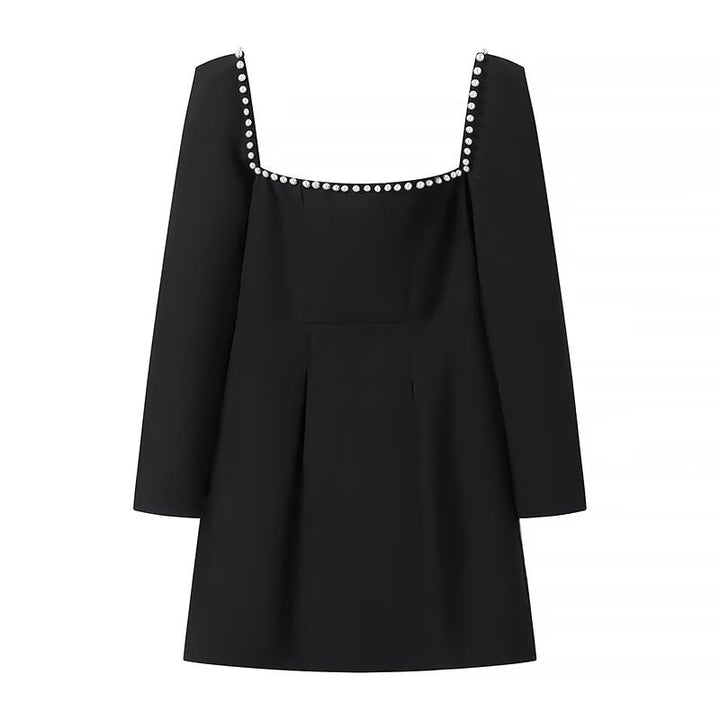 Damen Figurbetontes A‑Linien‑Minikleid mit quadratischem Ausschnitt, langen Ärmeln und Perlenbesatz Echo Archiv