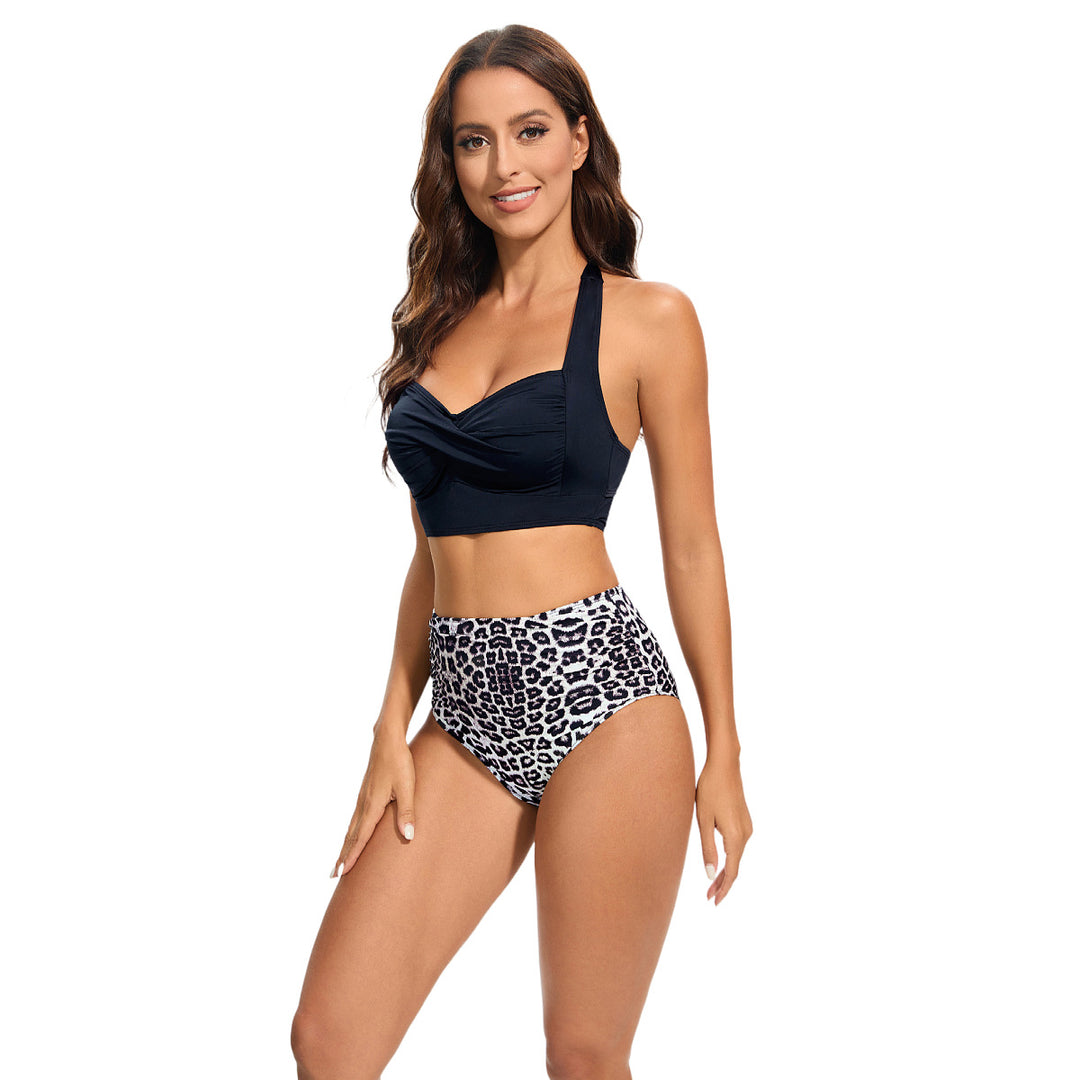 Damen Hochtailliertes Bikini-Set mit gepolstertem Top und Leopardendesign Echo Archiv