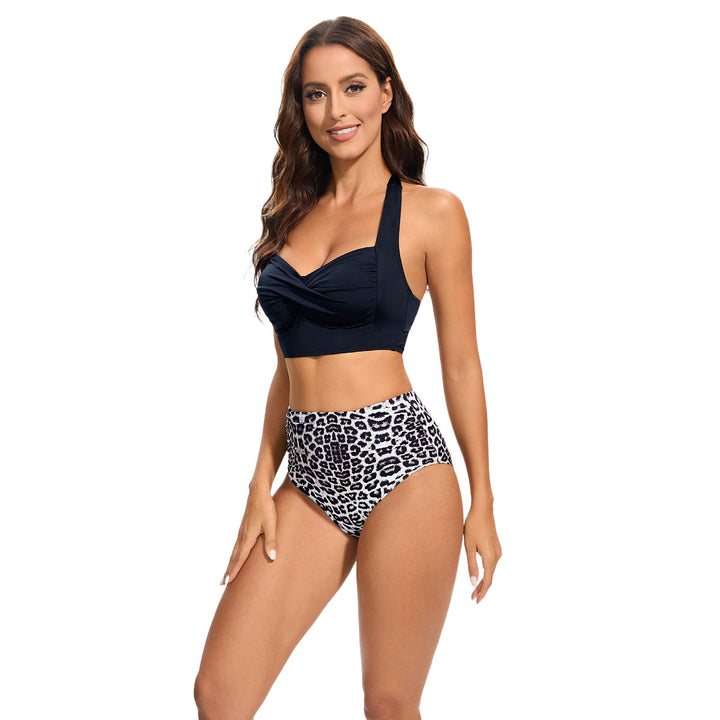 Damen Hochtailliertes Bikini-Set mit gepolstertem Top und Leopardendesign Echo Archiv