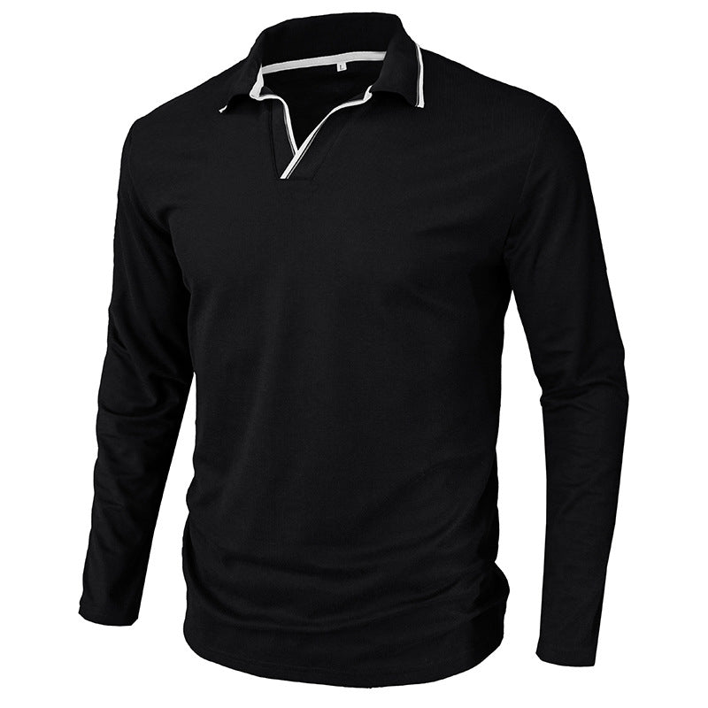 Herren Langarm Polohemd mit elegantem Stehkragen und modischen Kontrastdetails Echoarchiv