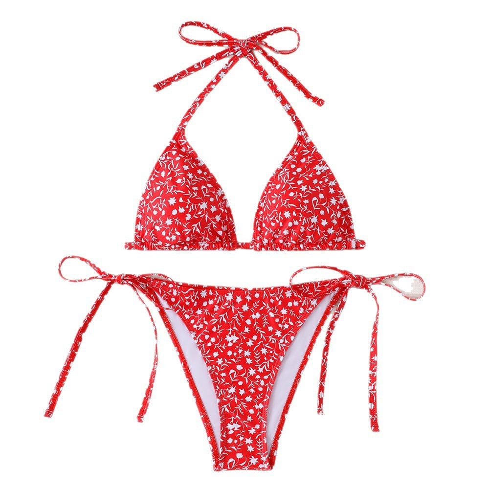 Damen Triangel-Bikini mit verstellbaren Bindebändern und floralen Details Echo Archiv