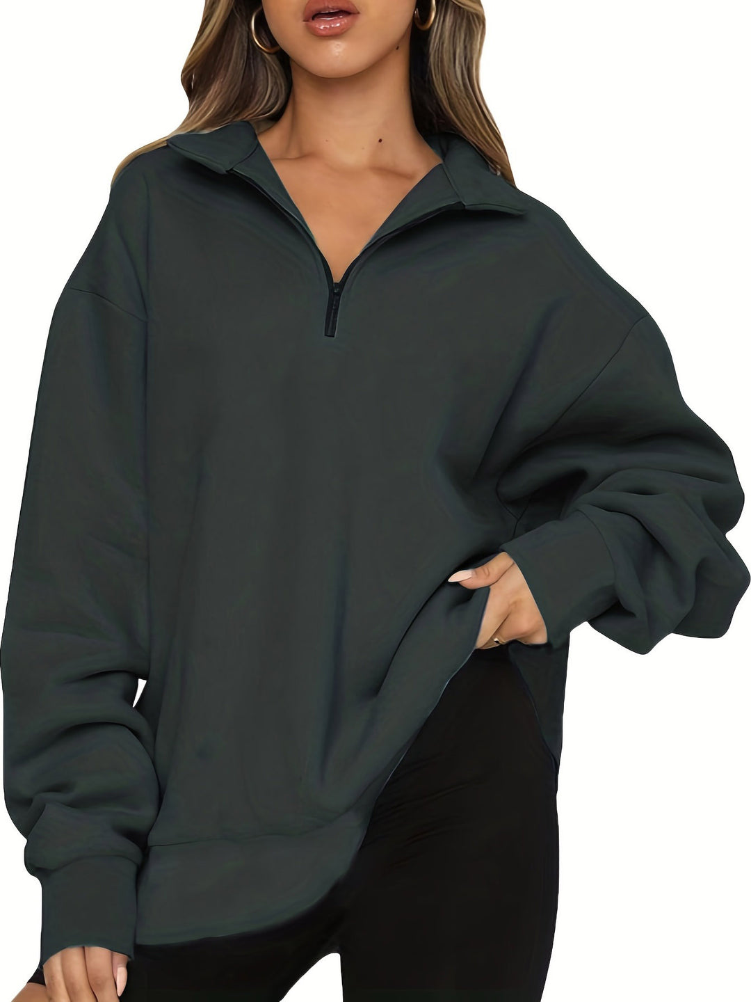 Damen nan Oversized Sweatshirt mit Kurzreißverschluss, Stehkragen und Kängurutasche Echo Archiv