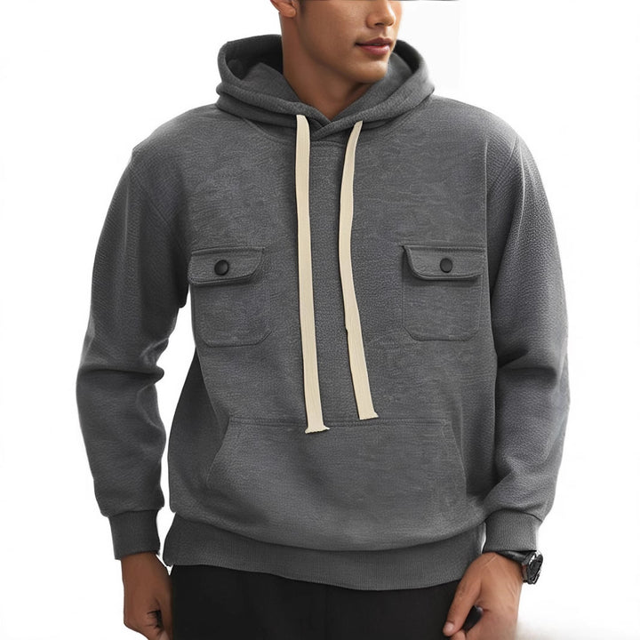 Herren stylischer Kapuzenpullover mit funktionalen Taschen und hohem Kragen Echoarchiv