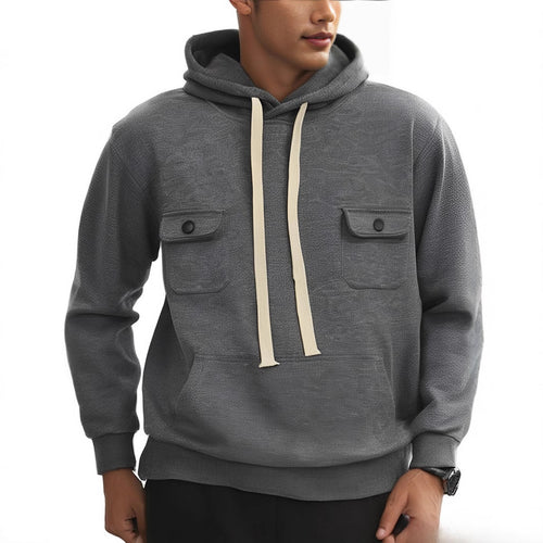 Herren stylischer Kapuzenpullover mit funktionalen Taschen und hohem Kragen Echoarchiv
