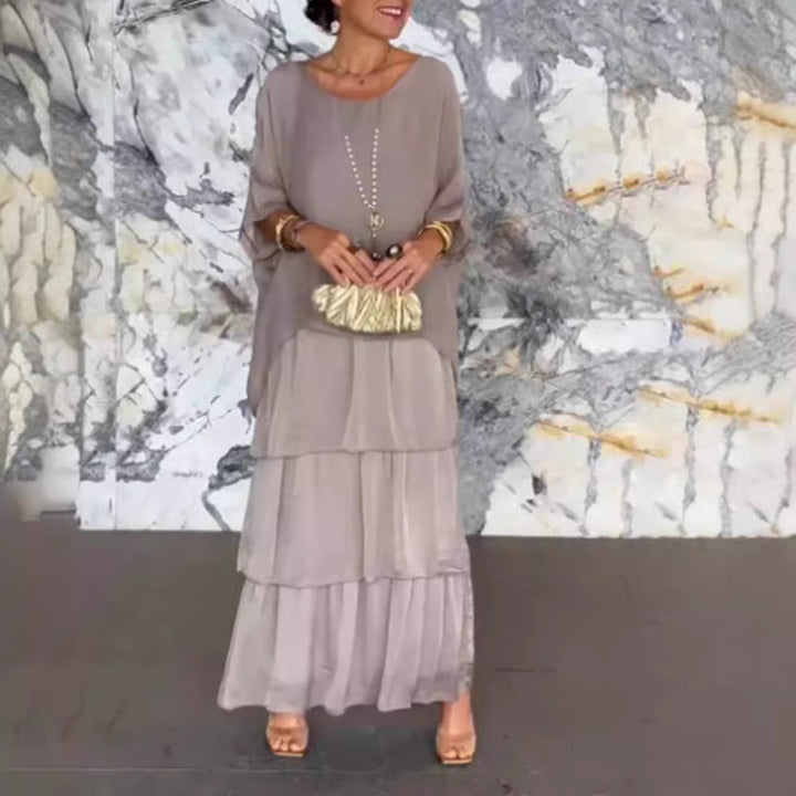 Damen nan bodenlanges Stufenkleid mit weiten Fledermausärmeln und lockerer Silhouette Echo Archiv