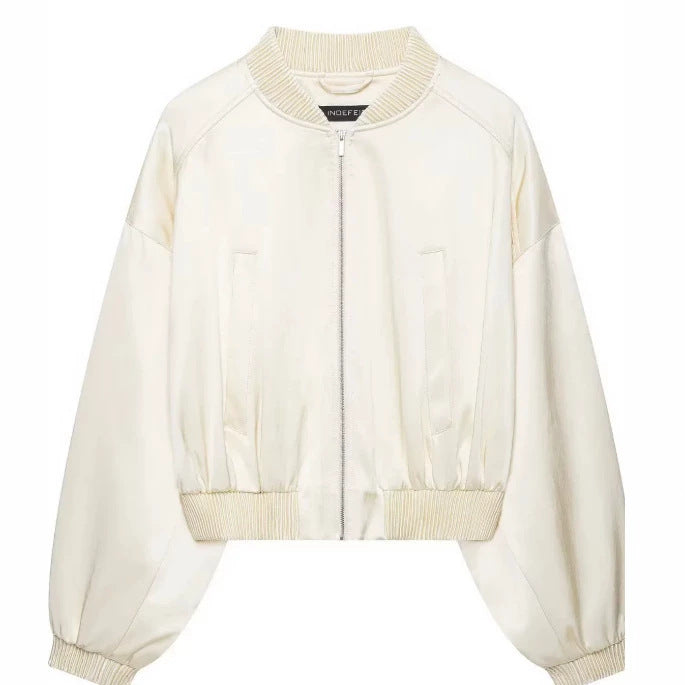 Damen Leichte Cropped Bomberjacke aus Satinoptik mit Rippenbündchen und überschnittener Schulter Echo Archiv
