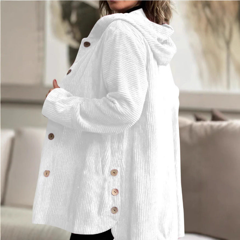 Damen Langer Kapuzen-Strickcardigan mit Rippenstruktur, Knopfleiste und Seitentaschen Echo Archiv