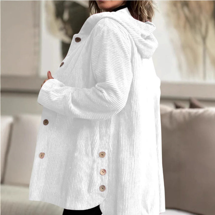 Damen Langer Kapuzen-Strickcardigan mit Rippenstruktur, Knopfleiste und Seitentaschen Echo Archiv