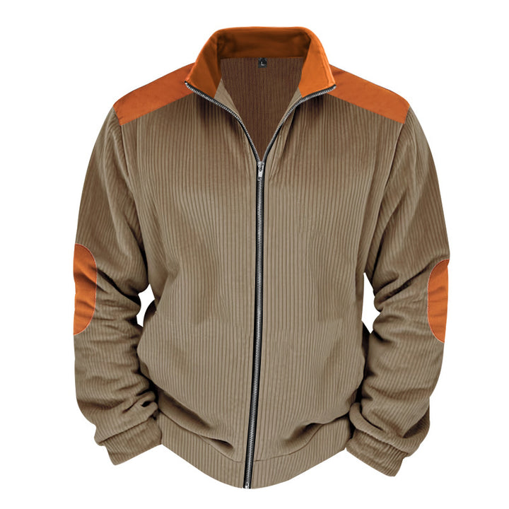 Herren Sportliche Zip-Jacke mit Rippenstruktur und Kontrastärmel Echoarchiv