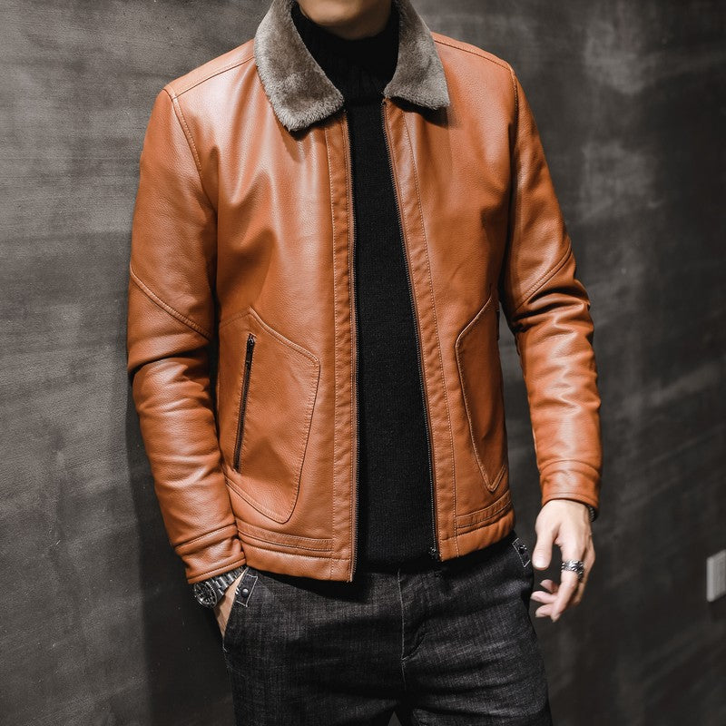 Herren Lederimitat-Fliegerjacke mit Teddyfutter und winddichtem Reißverschluss – Valtoré