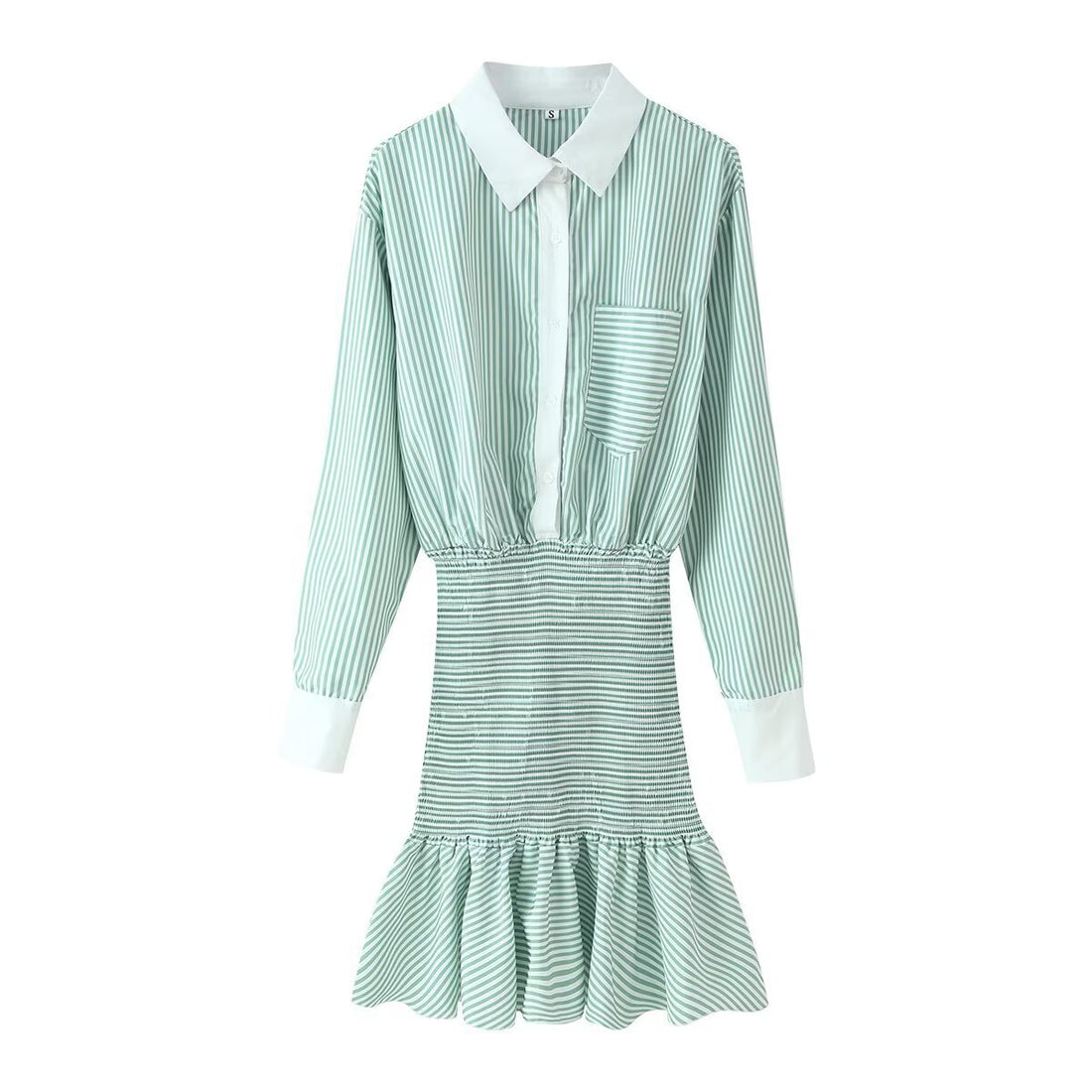Damen Hemdblusenkleid mit gerafftem Taillenbund und Volant Echo Archiv
