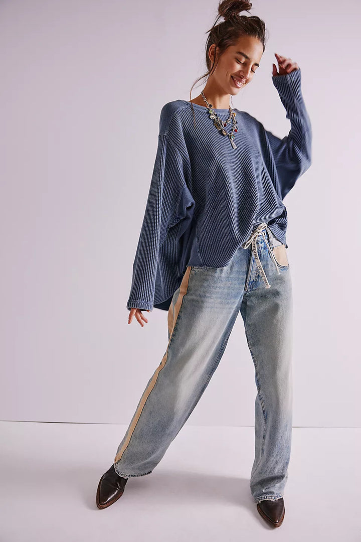 Damen Oversized Waffelstrick-Pullover mit weitem Schnitt und tiefem Raglan – Mavelle