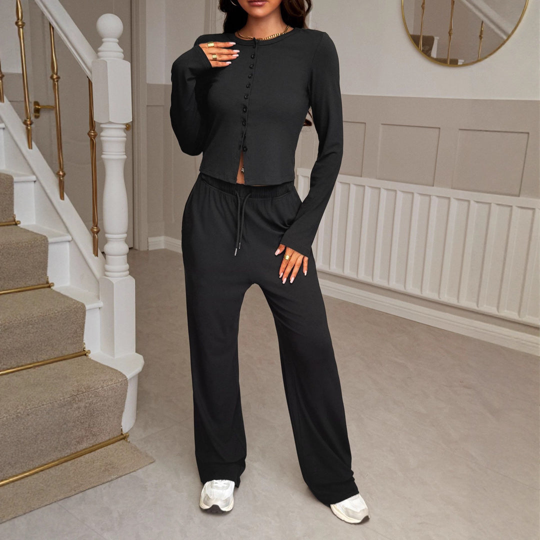 Damen cropped Kapuzen-Sweatjacke mit Tunnelzug und hochgeschnittener Palazzo-Hose – Auréline