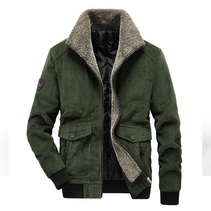 Herren Kord-Fieldblouson mit Sherpa-Innenfutter, Stehkragen und aufgesetzten Pattentaschen Echoarchiv