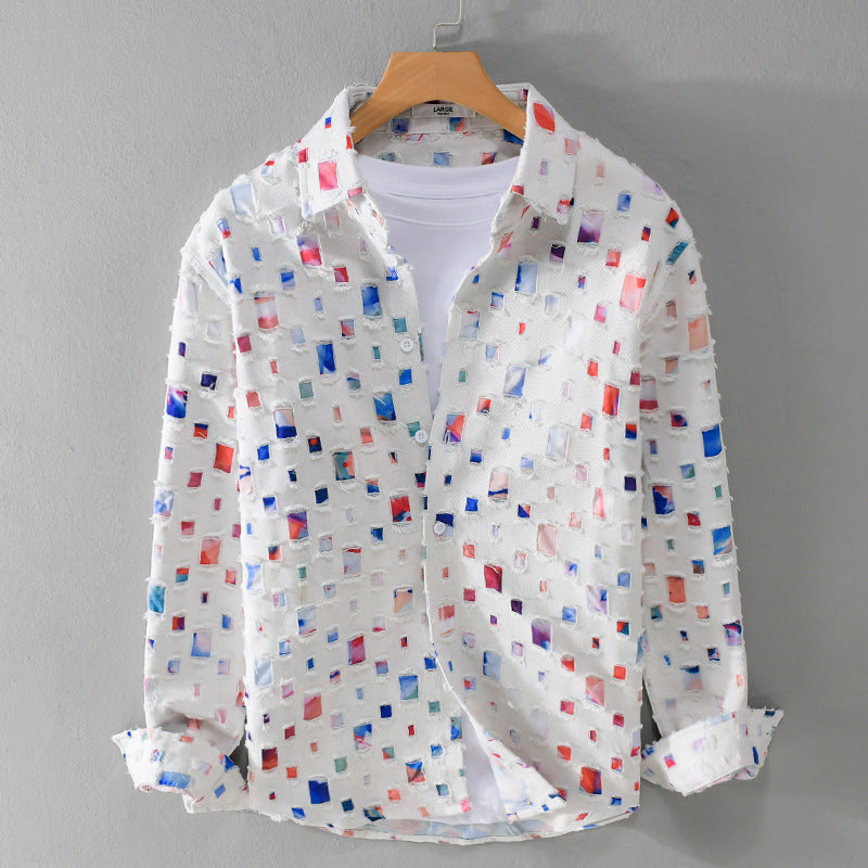 Unisex Leichtes Strukturhemd mit quadratischen Cut-Outs und Oversize-Schnitt Echoarchiv