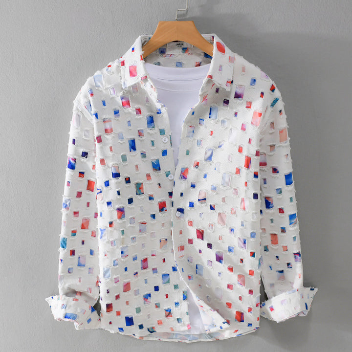 Unisex Leichtes Strukturhemd mit quadratischen Cut-Outs und Oversize-Schnitt Echoarchiv