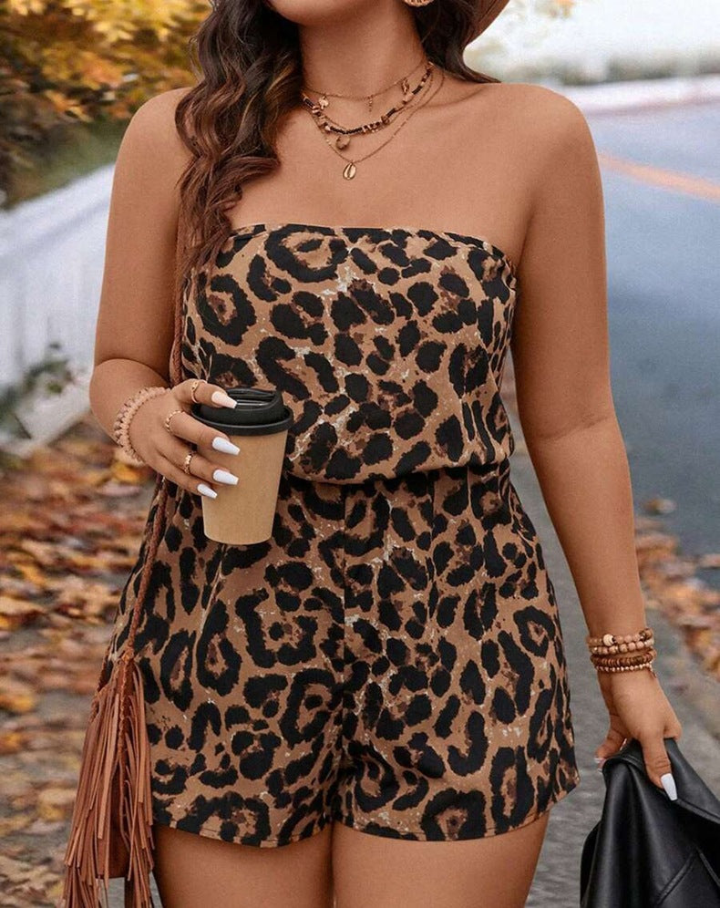 Damen Trägerloser Jumpsuit mit Leopardenmuster Echo Archiv