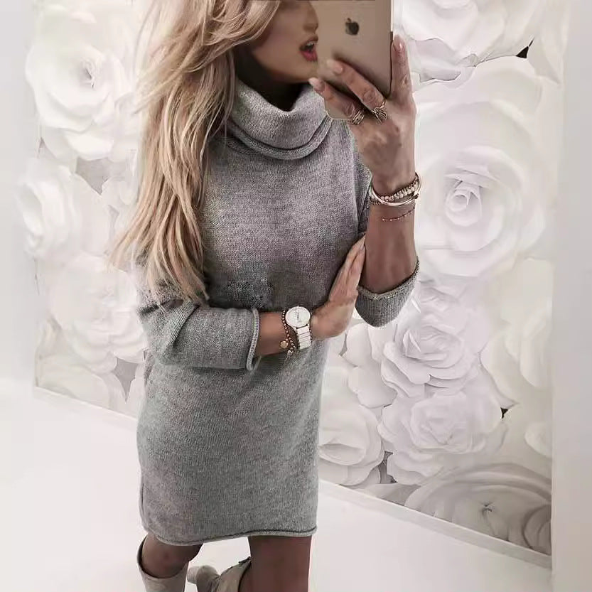 Damen Gemütliches Rollkragen Mini Kleid aus Feinstrick mit Geradem Schnitt – Élara