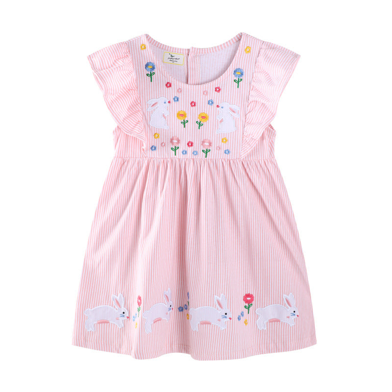Mädchen Freizeitkleid mit verspielten Hasen- und Blumenapplikationen Echo Archiv