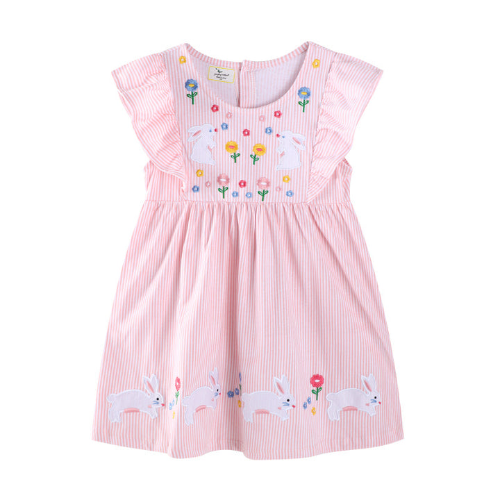 Mädchen Freizeitkleid mit verspielten Hasen- und Blumenapplikationen Echo Archiv