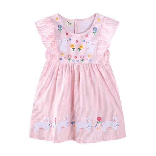 Mädchen Freizeitkleid mit verspielten Hasen- und Blumenapplikationen Echo Archiv