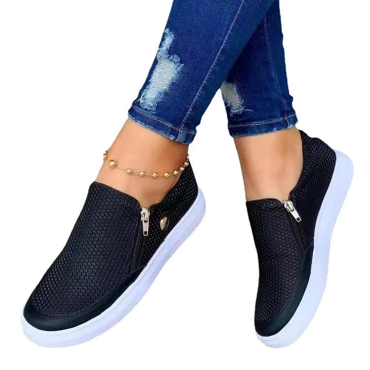 Damen Slip-On Mesh-Sneaker mit seitlichem Zipper und dicker Gummisohle – Névara