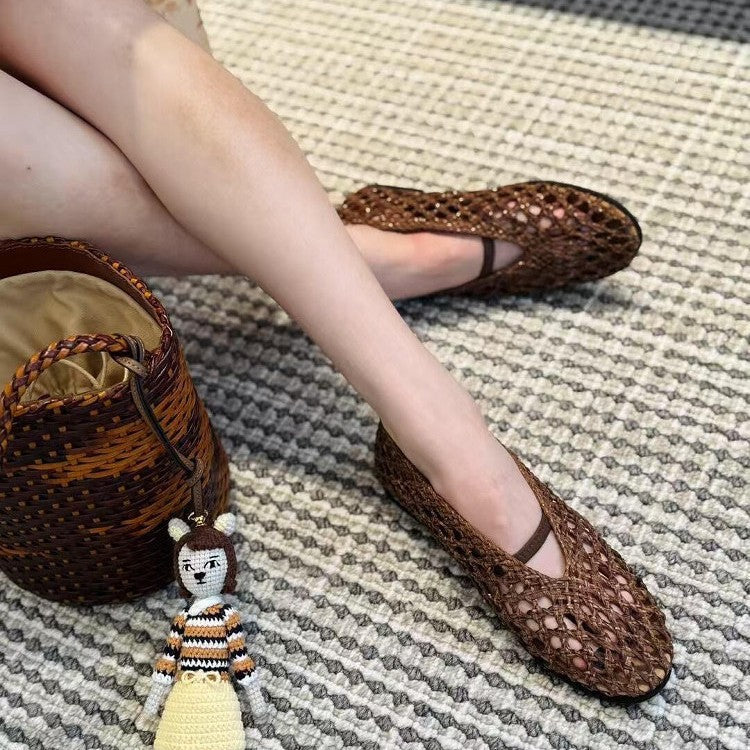 Damen Ballerina-Sandalen mit filigranem Netzdesign und elastischem Riemen Echoarchiv