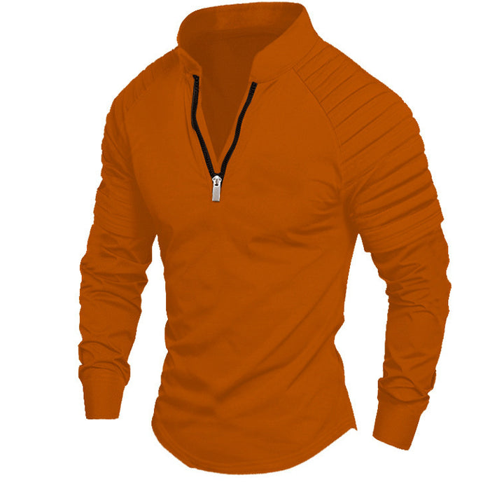 Herren Slim-Fit Troyer mit gesteppter Schulterpasse und halbem Reißverschluss – Cavarno