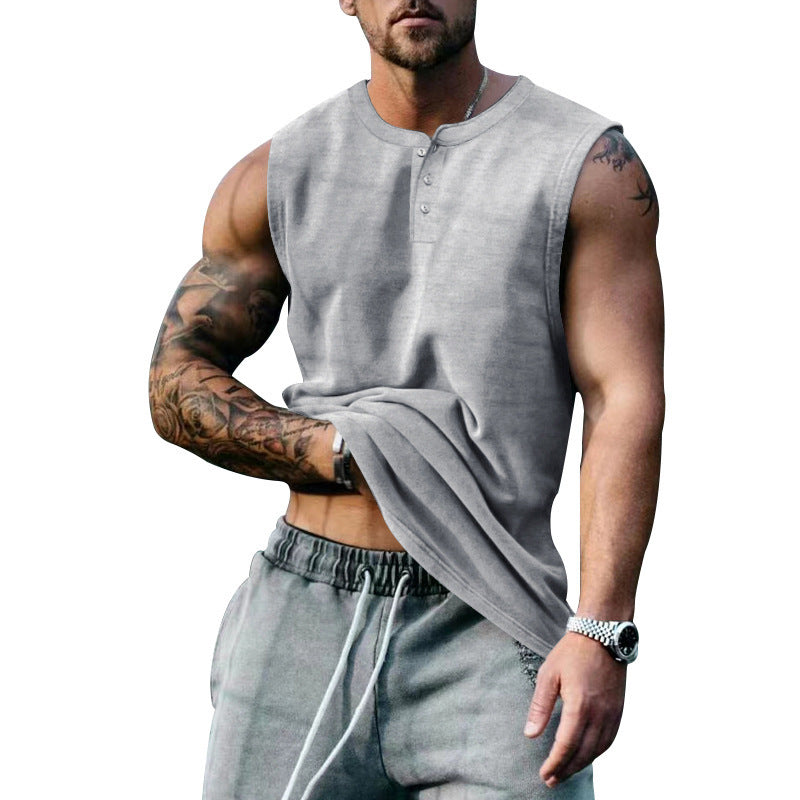 Herren ärmelloses Fitnessshirt mit Knopfleiste Echoarchiv
