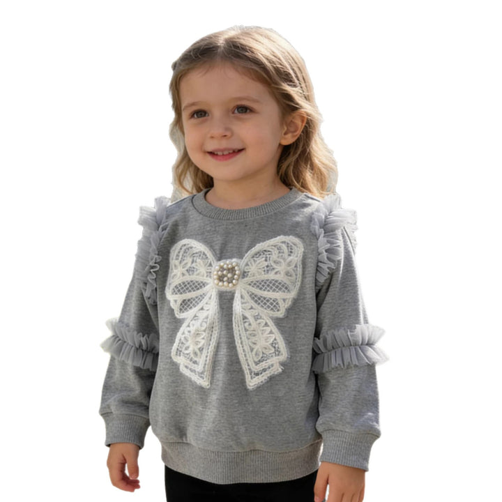 Mädchen Sweatshirt mit Rüschendetails und dekorativem Schleifenmotiv Echo Archiv