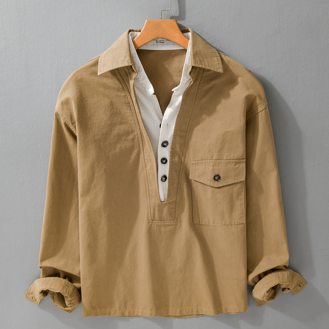Herren Overshirt-Hemd mit halber Knopfleiste und aufgesetzter Brusttasche Echoarchiv