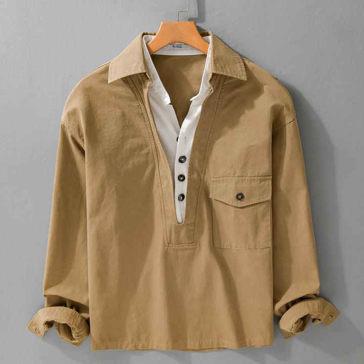 Herren Overshirt-Hemd mit halber Knopfleiste und aufgesetzter Brusttasche Echoarchiv