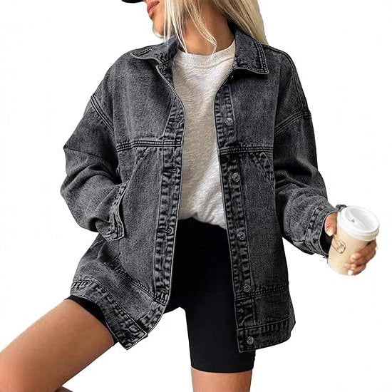 Damen Oversize Jeansjacke mit tiefer Passe, geradem Saum und Vintage‑Waschung Echo Archiv