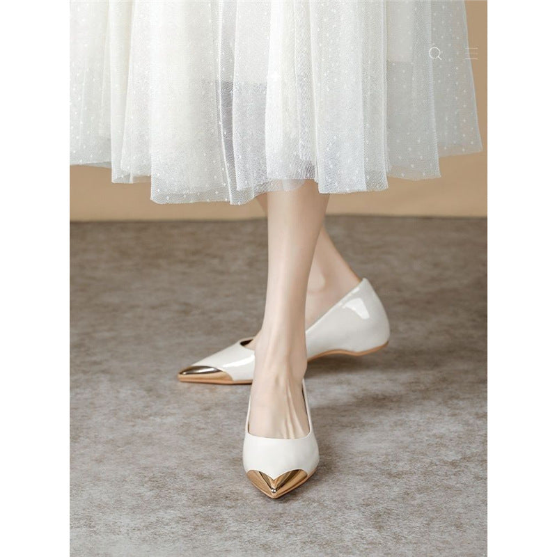 Damen Spitz zulaufende Ballerinas mit Leopardenmuster und metallischer Zehenkappe – Lioré