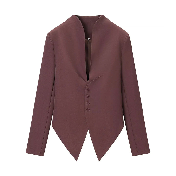 Damen taillierter Blazer mit Stehkragen, asymmetrischem Zipfelsaum und Knopfleiste – Valéne