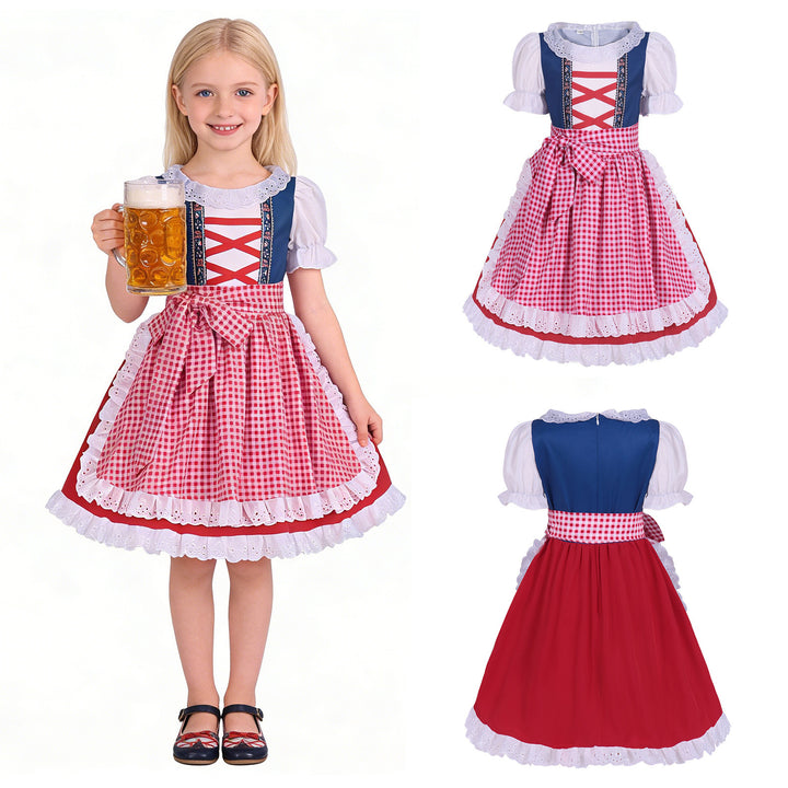 Damen nan traditionelles Kinderdirndl mit bestickter Schürze und Rüschenbluse Echo Archiv